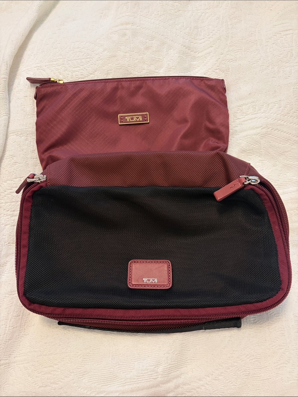 Tumi - Bundle - Burgundy Packing Cube and Toiletry / Makeup Bag